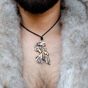 Odin&#39;s Ravens Pendant  Mythology Raven Necklace - Viking Style Bone Pendant Charm - Witchy Norse Jewelry - Hand Carved Mythology Lover
