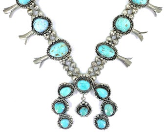 Spectacular, Heavy Old Pawn Navajo Squash Blossom Necklace