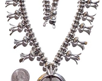 Perfect Classic Navajo Squash Blossom Necklace by Martha Willeto