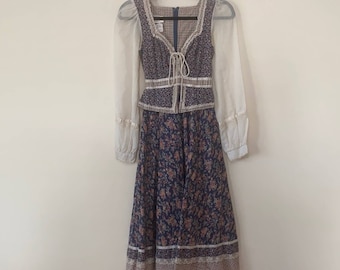 Gunne Sax VTG 1970s RARE Print Birds & Bees Dress