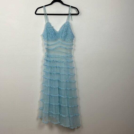 Vintage 50s Nylon Baby Blue Ruffled Slip/Nightgown - image 1