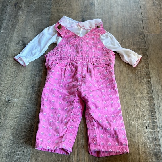 Vintage Osh Kosh Pink 2 Piece Floral Overalls - image 1