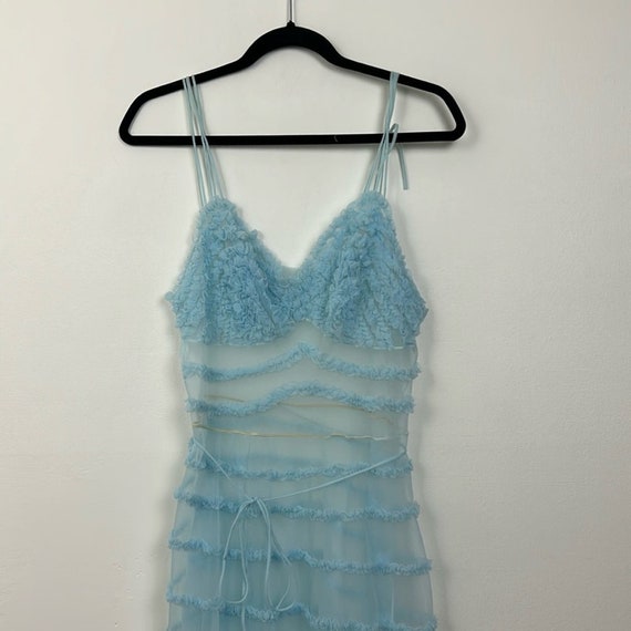 Vintage 50s Nylon Baby Blue Ruffled Slip/Nightgown - image 3