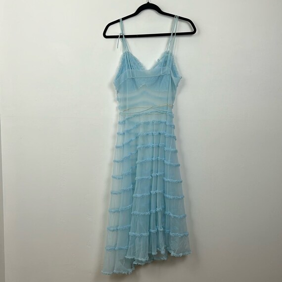 Vintage 50s Nylon Baby Blue Ruffled Slip/Nightgown - image 2