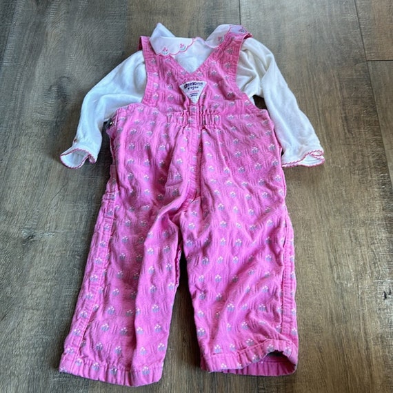 Vintage Osh Kosh Pink 2 Piece Floral Overalls - image 2