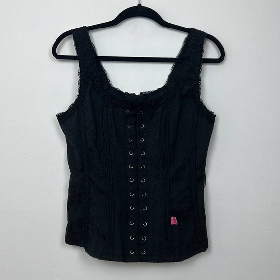 Vintage 90s Tripp NYC Lace Black Tie Up Corset Top - image 1