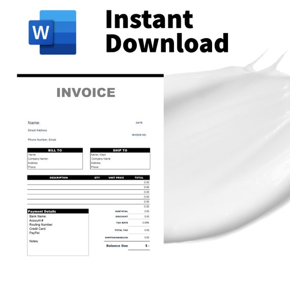 Simple Invoice Template Editable Invoice Printable Invoice | Etsy