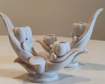 Vintage Roselane Pottery Double Tulip Candle Holders 1940-1970