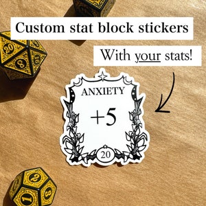 Adesivi personalizzabili per blocchi di statistiche DND, divertenti statistiche D&D, adesivi in vinile ttrpg, idea regalo dnd