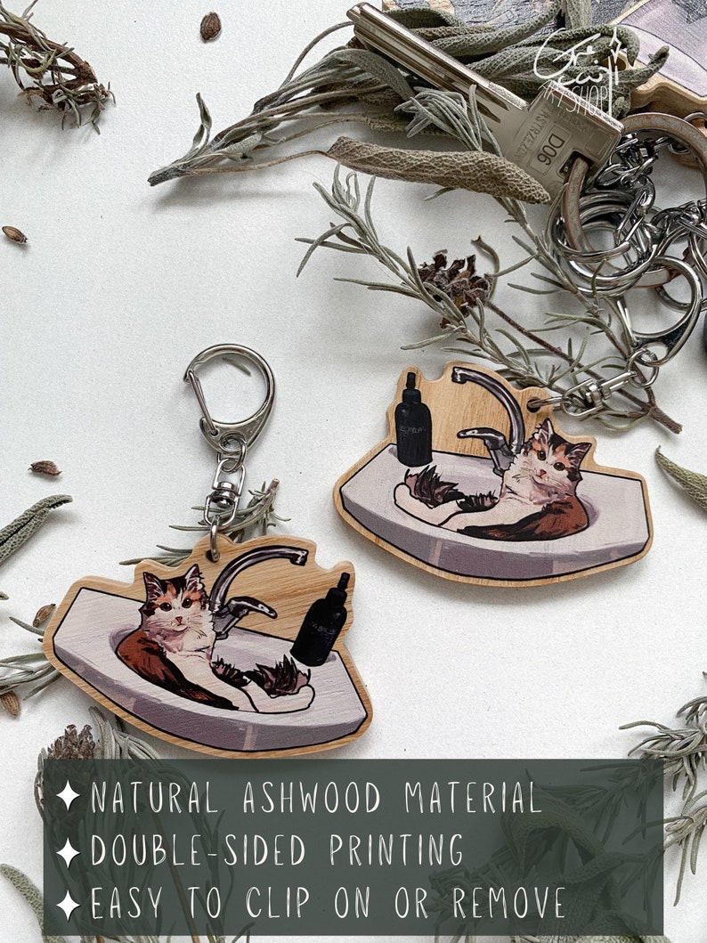 Funny Cute Cat Charm/keychain Natural Ashwood Material Etsy