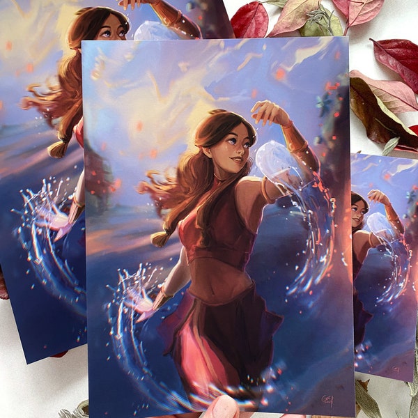 Katara Avatar The Last Airbender Art Print, ATLA Katara in Ember Island, matte finish, A6/A5/A4 sizes