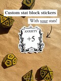 Customisable DND stat block stickers, funny D&D stats, ttrpg vinyl stickers, dnd gift idea product logo