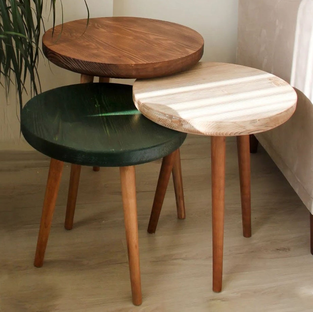 Solid Natural Pine Wood Nesting Table Set Mid Century Modern - Etsy