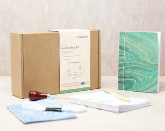 bookbinding kit - make your own Pamphlet notebook, Japanese Stab Binding Notebook and Adventurers Journal with four beautiful paper designs