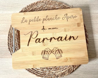 Planche à découper parrain, idée cadeau parrain, planche apéro parrain