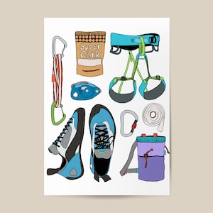 Climbing Gear Collage, Art Print