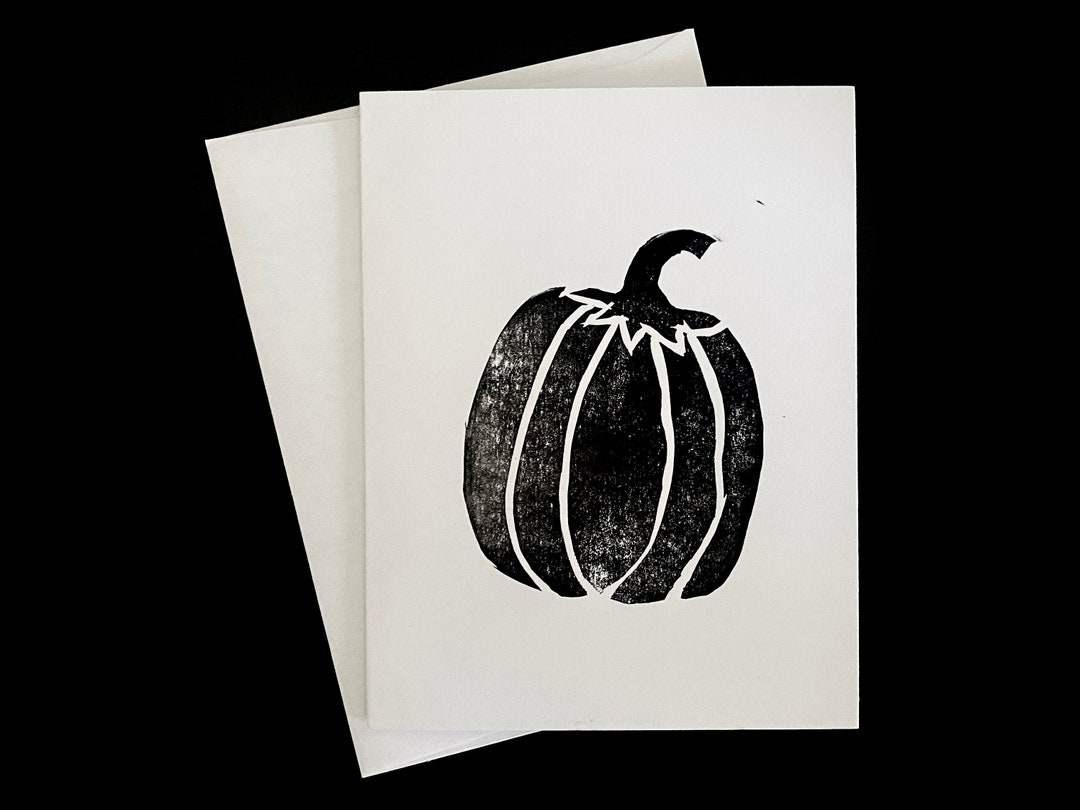 Linocut Pumpkin Greeting Card Blank Interior Etsy