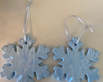 Ceramic Pour Painted Snowflake Ornaments