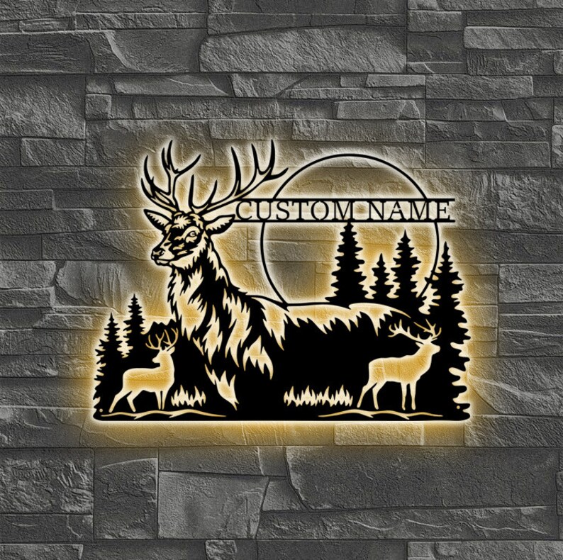 Personalized Deer Hunting Monogram Metal Sign With LED Lights Etsy