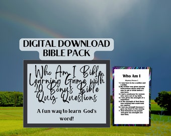 Who Am I Bible Learning Game with 20 Bonus Bible Quiz Questions, Religious Activity Pack, Digital Download, Christian Printable