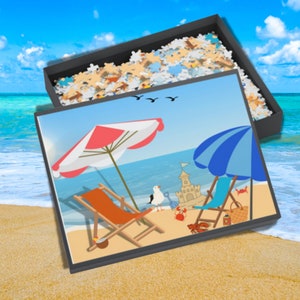 Mouette et crabes à la plage (96, 252, 500 ou 1 000) casse-tête inspiré de la nature |  Puzzle sur le thème des animaux |  Cadeaux pour les casse-tête et les mamans