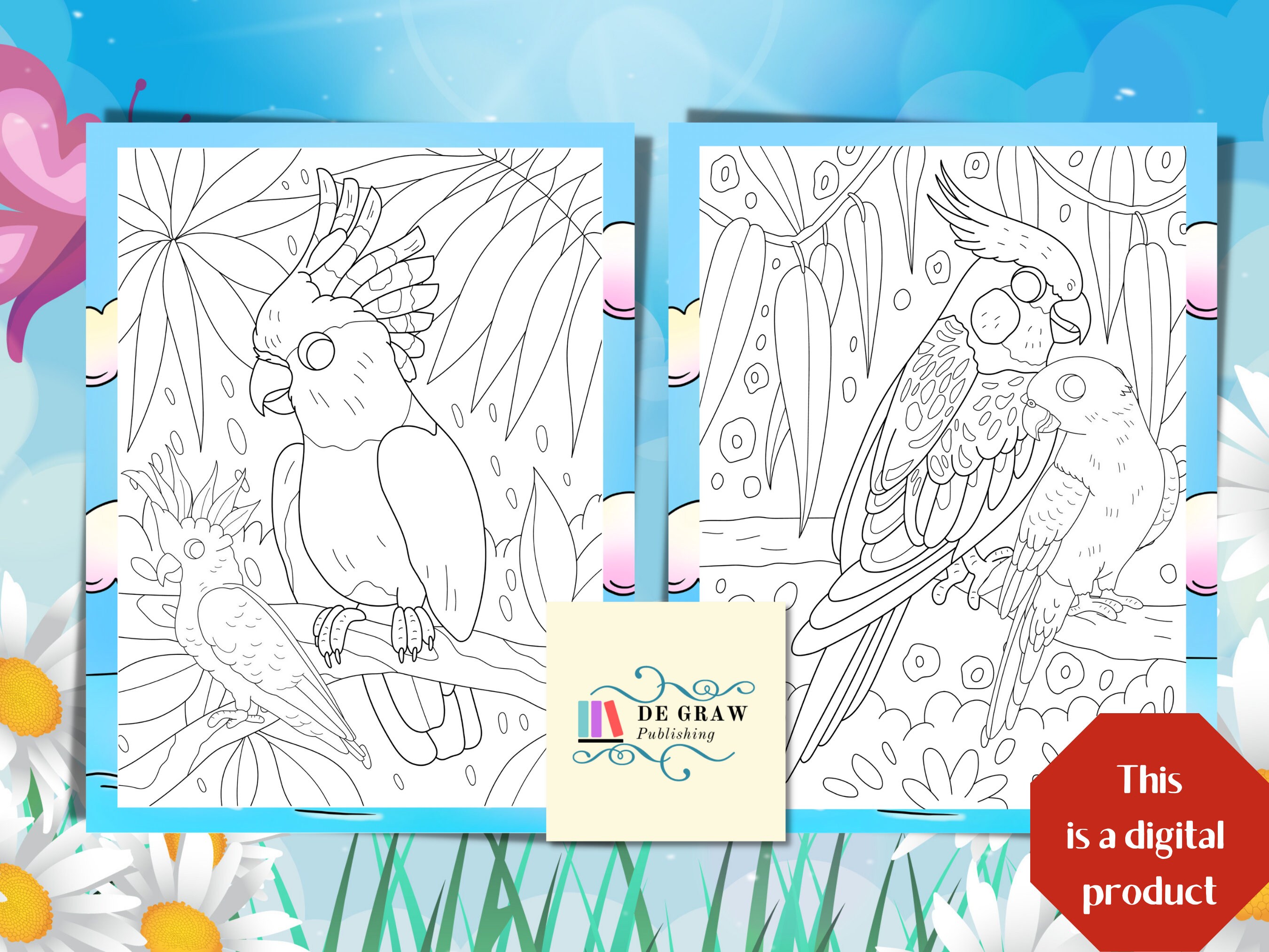 Parrot Coloring Sheets for Adults and Children, 30 Digital Downloadable ...
