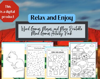 Fun Australian Coloring, Do-to-Dot, and More Printable Digital Download Activity Pack for Kids, Kids Learning Games and Mazes