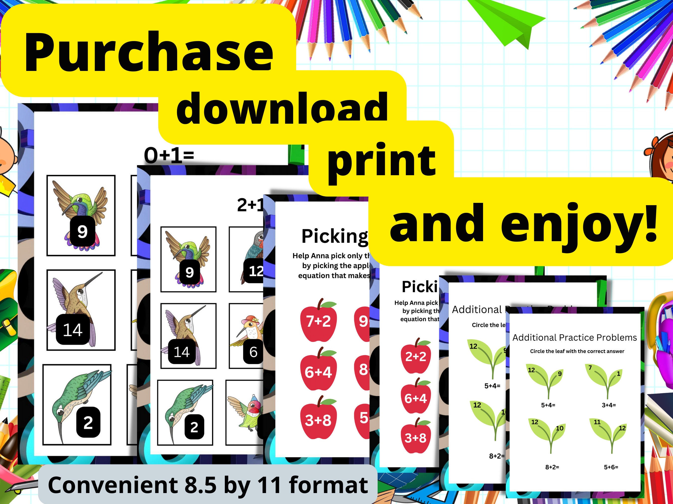 Basic Math 1 And 2 Simple Addition Digital Download Mini Pack Etsy Basic math 1 and 2 simple addition digital download mini pack etsy
