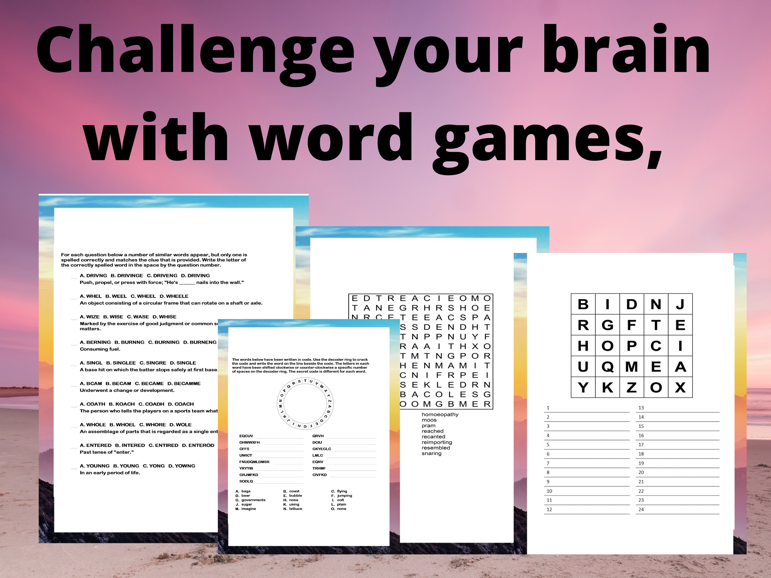 Fun Word Games Digital Download Activity Pack, Word Search Puzzles