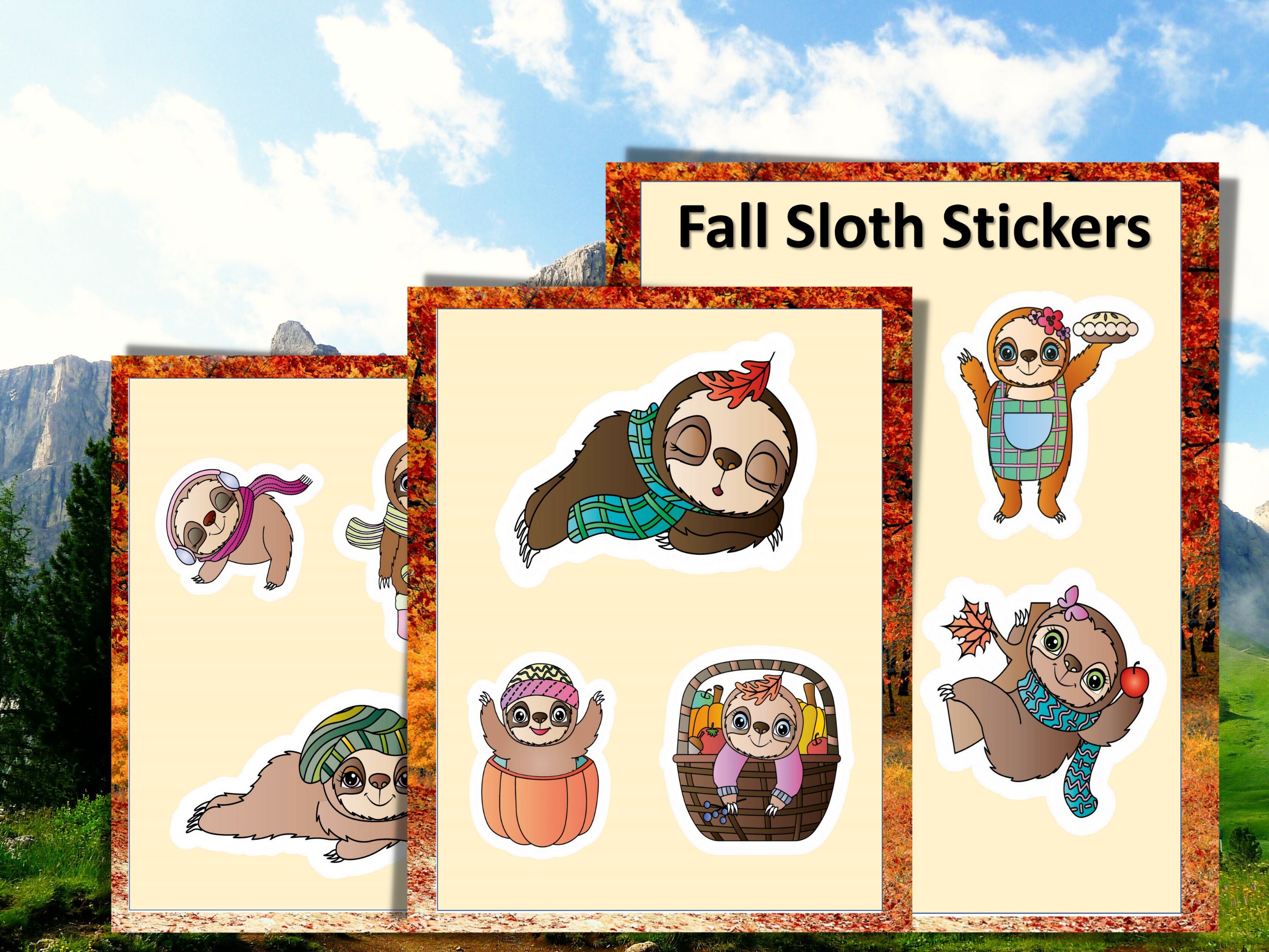 Cute Fall Sloth Coloring Pages Stickers Mazes Sudoku Logic - Etsy