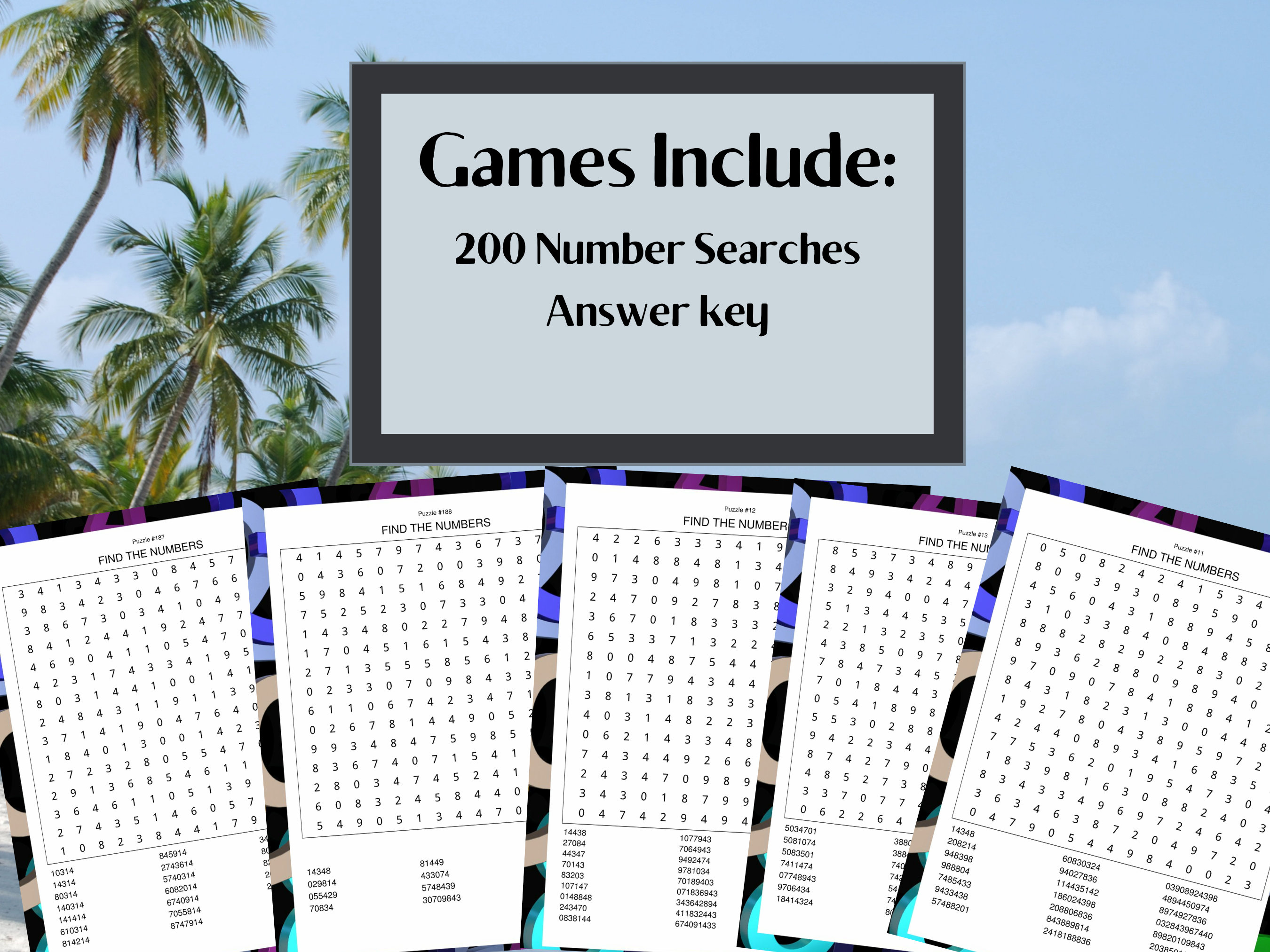200 relaxing large print number search puzzles, printable pdf ...