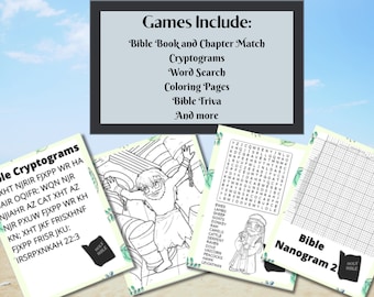 On the Go Bible Games and Coloring Pages Printable Bundle, Christian Education, Printable Bible Activities, Bible Puzzles, Word Searches