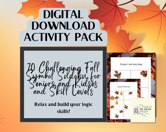 70 Challenging Fall Symbol Sudoku for Seniors and Kids, Brain Teaser Puzzles for Seniors for Adults, Autumn Theme, Travel Friendly Printable