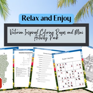 Victorian Inspired Coloring Pages and  Digital Download Activity Pack| Mazes| Word Search | Odd Man Out | Sudoku | Crossword Style Puzzles