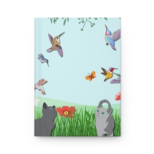 Carnet cartonné Chat et colibri, mat