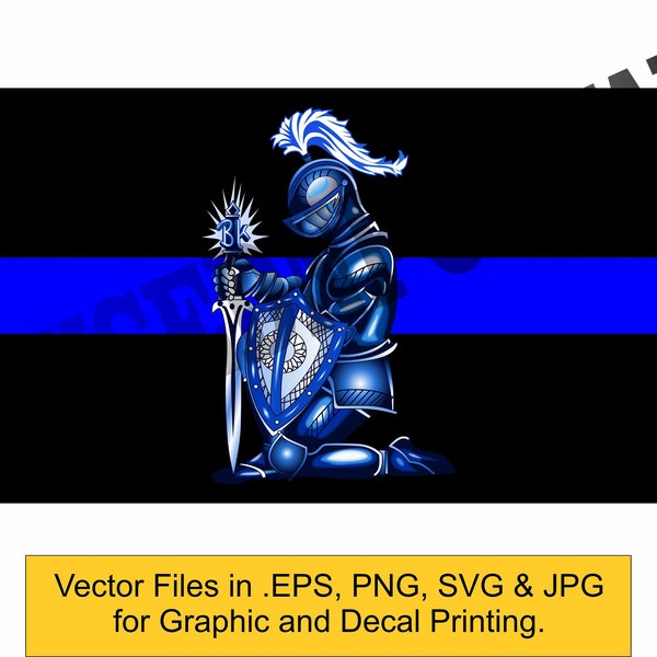 Thin Blue Line Kneeling Police Knight Vector Files Firefighter Vector File eps/svg/jpg/png for Graphics Printing