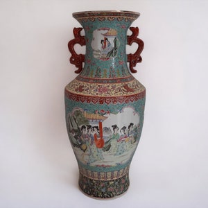 A Large Chinese Porcelain Famille Rose Two Handled Vase, Qianlong Mark, 20th Century