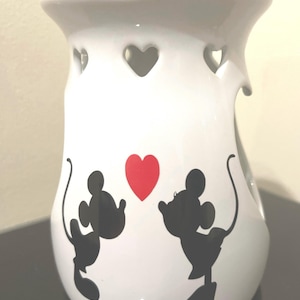 Disney Inspired personalised Valentines ceramic white wax/ oil burner with ***Free wax melts ***