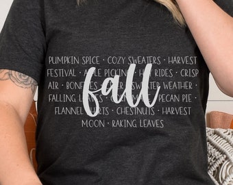 Fall Words Graphic Tee: Women's Autumn Crewneck Shirt