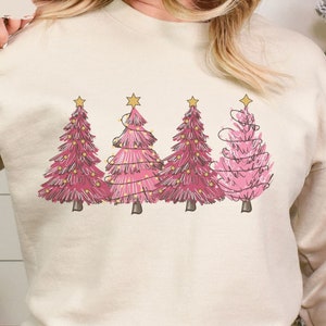 Pink Tree Christmas Sweatshirt, Christmas Sweatshirt, Christmas Crewneck, Christmas Tree Sweatshirt, Holiday Sweaters for Women