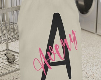 Christmas Gift, Personalized Canvas Laundry Bag: Monogrammed Drawstring Sack, College Gift