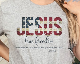 Patriotic Christian T-Shirt, American Flag Jesus Scripture Tee