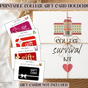 Kit de supervivencia para la universidad imprimible: porta tarjetas de regalo para estudiantes universitarios / porta tarjetas de regalo de graduación de secundaria / paquete de artículos para la universidad