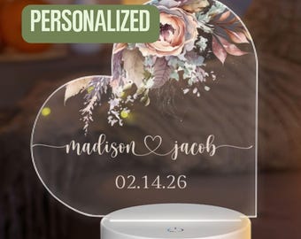 Custom Heart Night Light, Valentines Day Gift, Anniversary Gift, Engagement Gift, Personalized Present for Couple