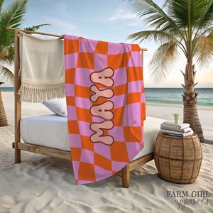 Personalized Beach Towel, Retro Beach Towel, Vacation, Beach Gear, Beach Towel with Name, Large Bath Towel, Custom Towel