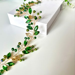Light Green Hair Vine Crystal Bridal Hair Piece Wedding Hair Accessories Golf Leaf Hair Jewelry for Bridesmaids Gold Wedding Hair Vine