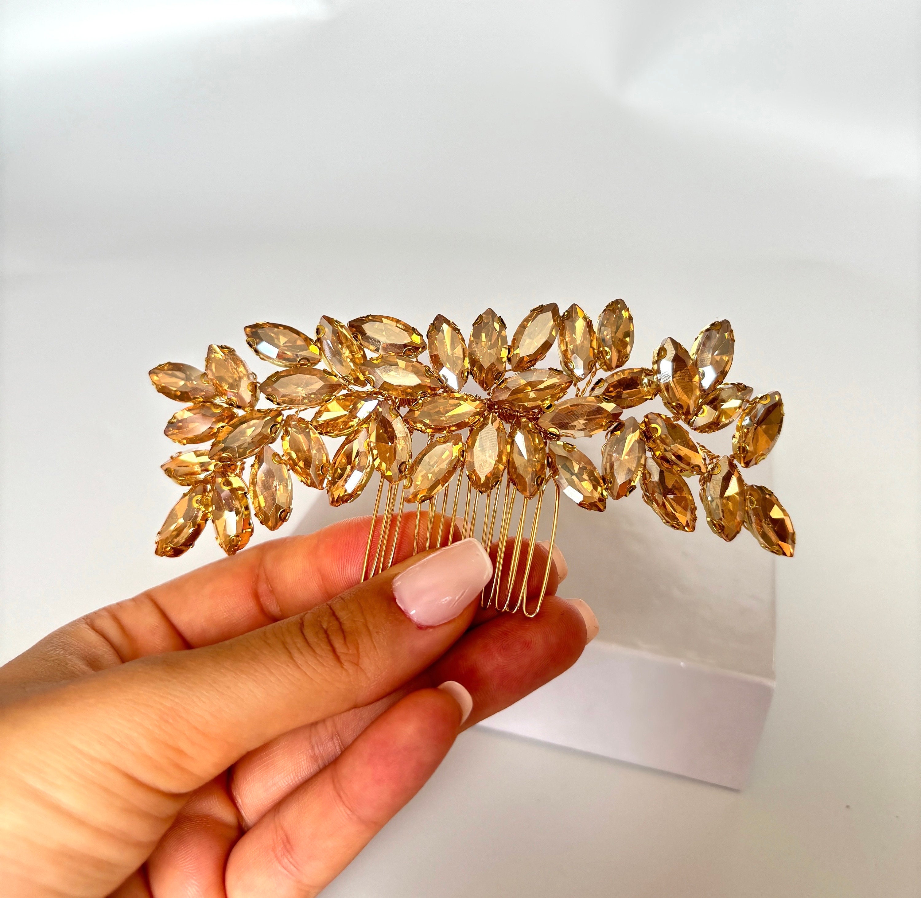 Champagne Crystal Bridal Hair Comb, Wedding Hair Accessories  display picture 2
