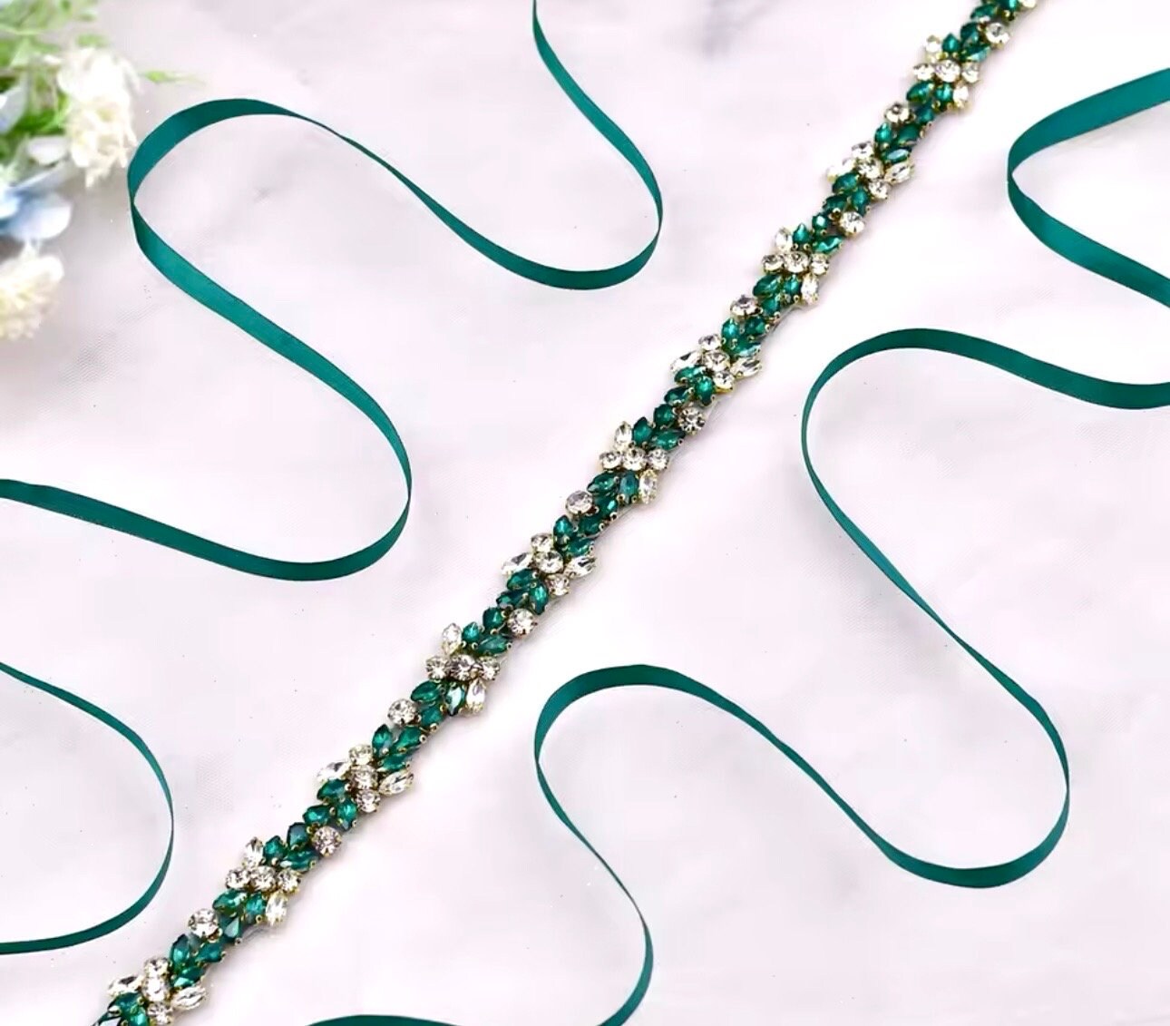 7832 Emerald Wedding Belt For Bride Dress- Dress Plain Bridal Emerald Bridal Belt - Etsy main image 2