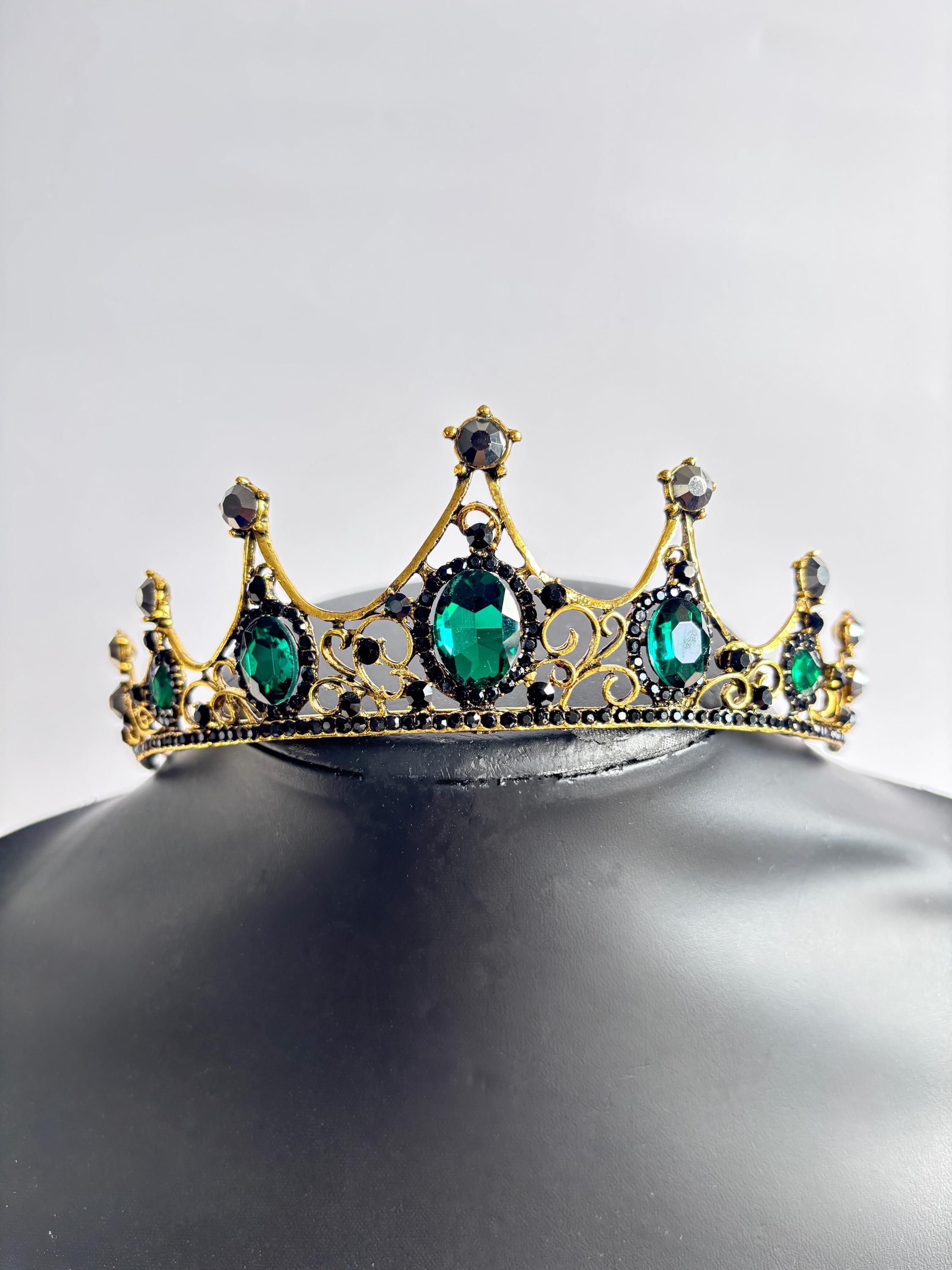 Minimal Crystal Emerald Green Tiara Gothic Bridal Wedding Crown Gold ...