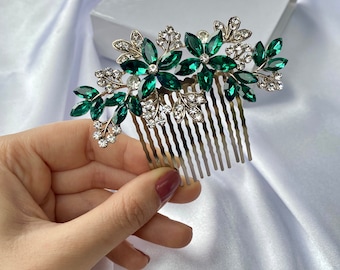 Smaragd Grün Blumen Haarkamm Kristall Braut Haarschmuck Hochzeit Haarschmuck Dunkelgrün Haarschmuck Brautjungfern Geschenk Kamm Haarnadel